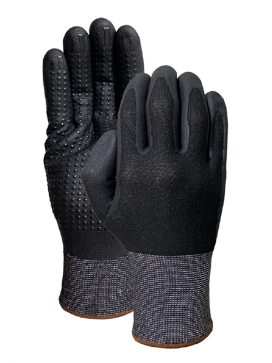 Black nylon (U2 knitting) liner with black nitrile foam coating and nitrile dot