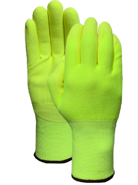 Hi-viz yellow nylon liner with Hi-viz yellow nitrile micro finish coating glove
