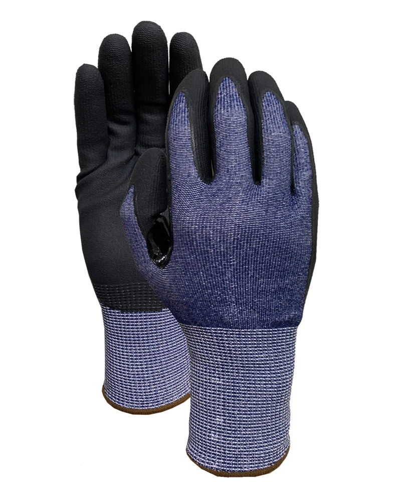CUT5 Navy blue liner with black nitrile micro finish (reinforcement patch) glove