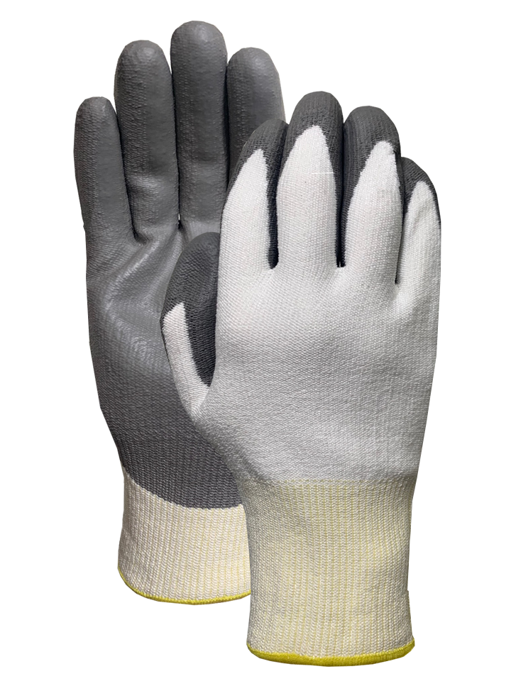 CUT 5 white speckled with Gray PU coating  glove