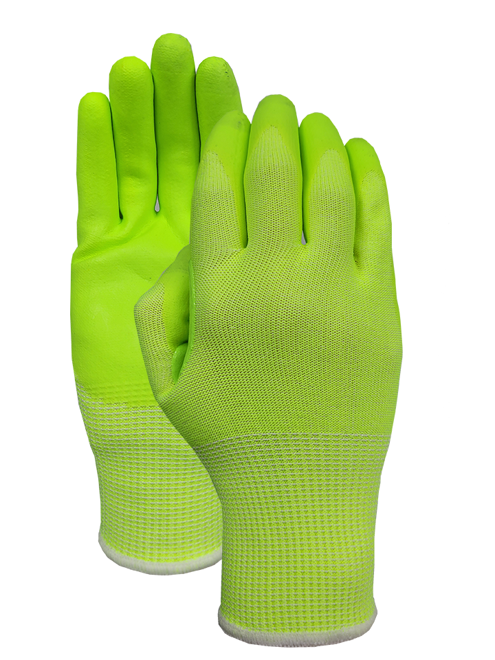 CUT5 hiviz-yellow liner with hiviz-yellow foam palm glove (Touch Screen Capable)