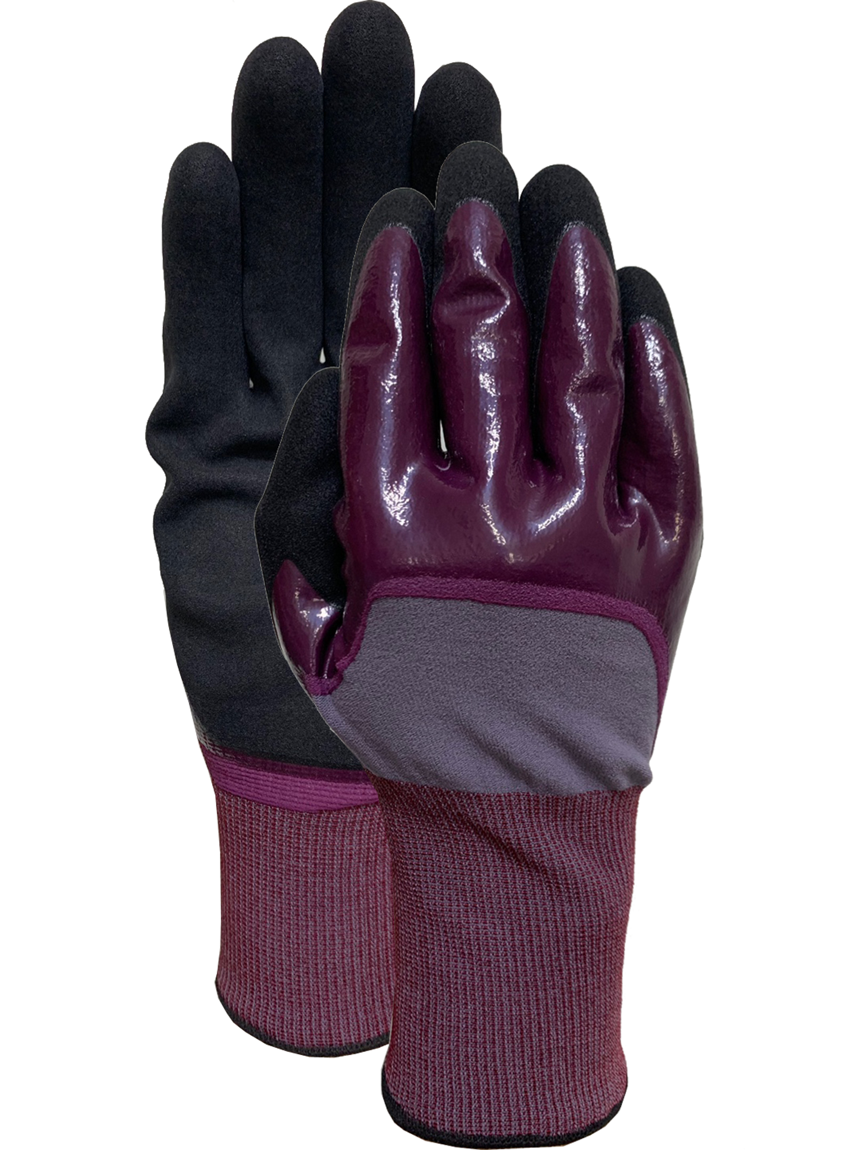 Nylon with Purple nitrile foam half dip / black nitrile micro finish palm coating glove