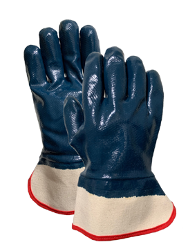Jersey safety cuff with blue nitrile full dip coating