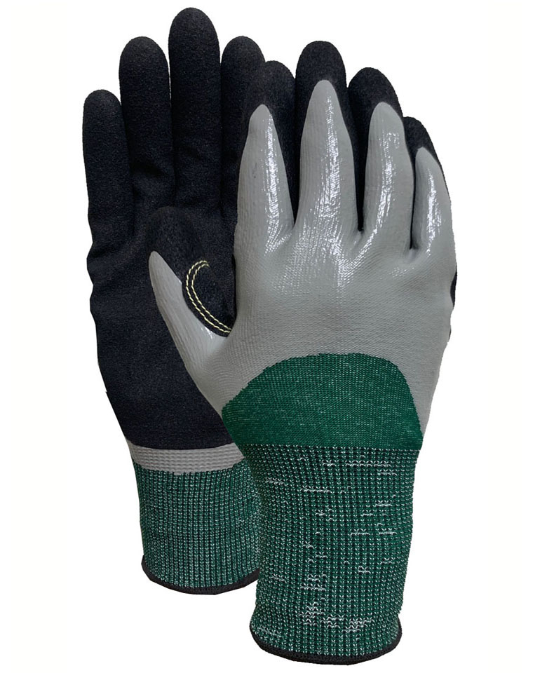 CUT3 green speckled liner with black nitrile sandy finish (reinforcement patch) glove