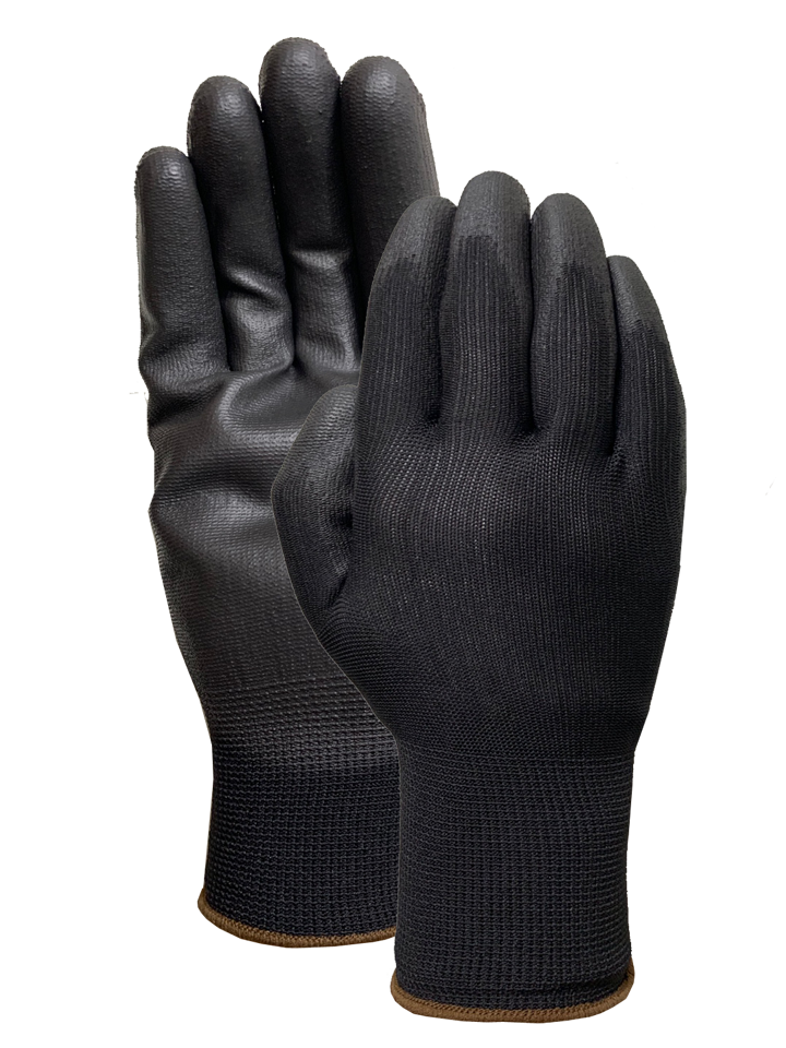 Black nylon liner with Black PU palm coating