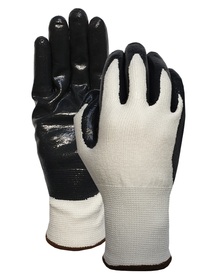 CUT5 white speckled liner with black nitrile foam glove