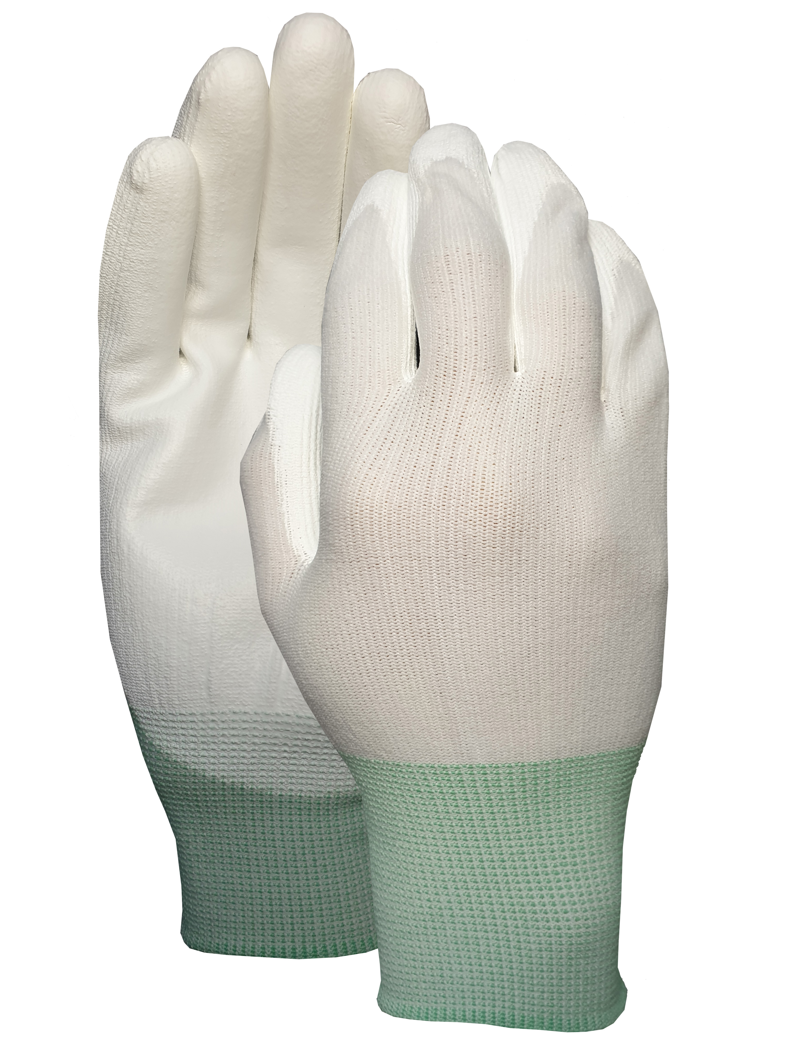 White nylon liner with white PU palm coating