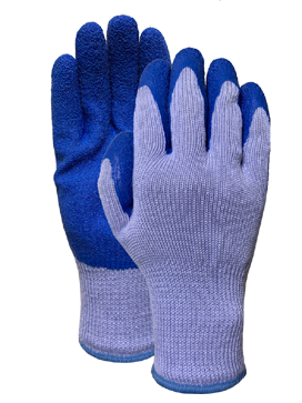 5 Thread blue polycotton liner with blue latex crinkled finish palm coating