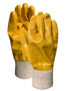 Interlock knit wrist with yellow nitrile full dip coating