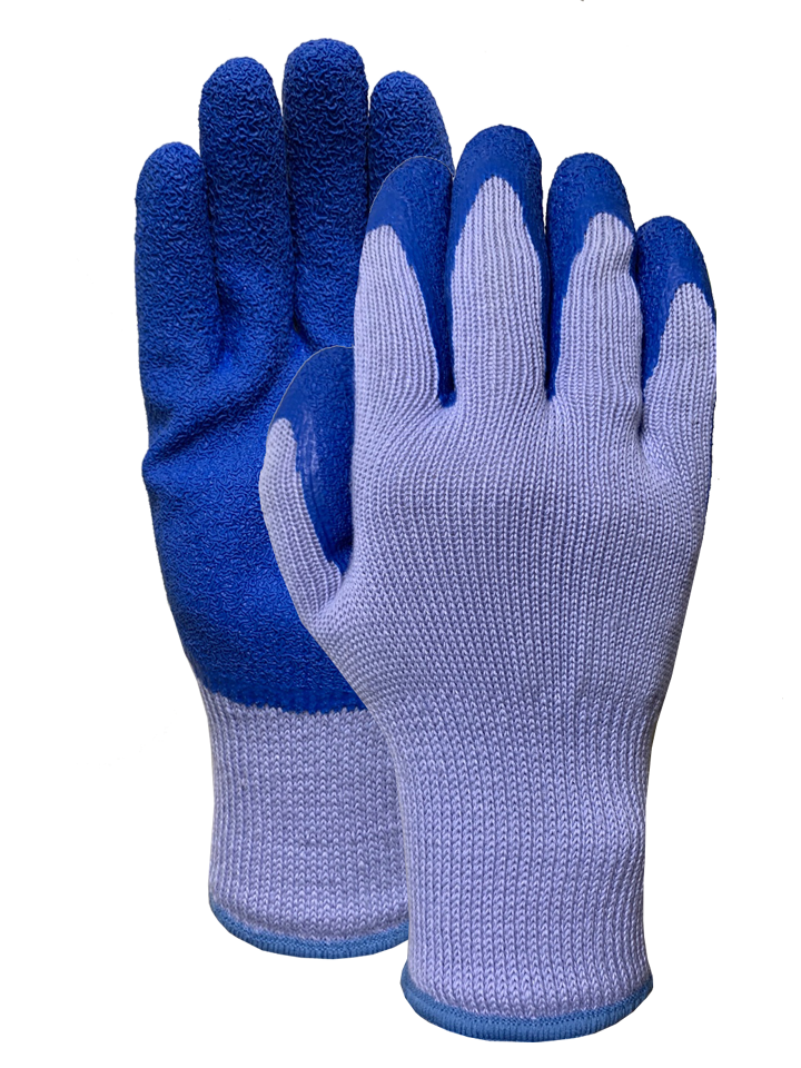 5 Thread blue polycotton liner with blue latex crinkled finish palm coating