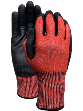 CUT3 Red liner with black nitrile foam palm coating glove