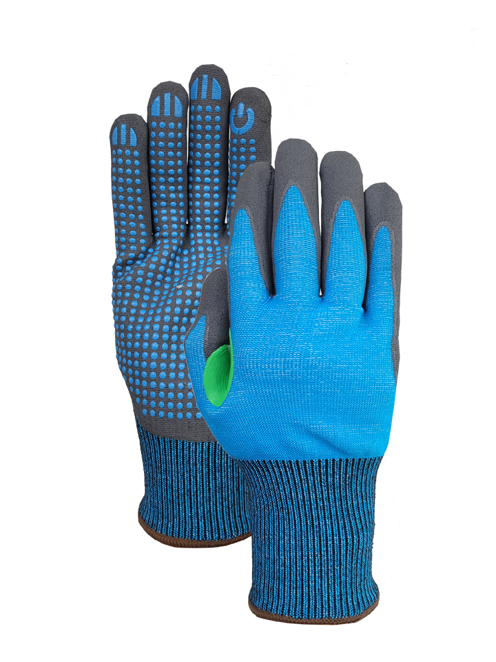Cut C 15G  HPPE/nylon/spandex liner with NBR micro finish plam coating + nitrile reinforcement patch