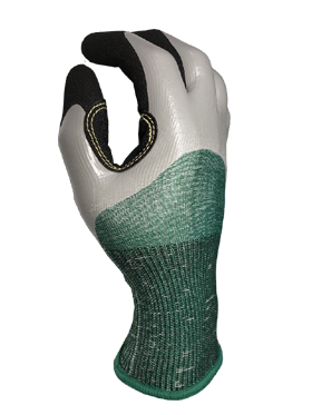 CUT3 green speckled liner with black nitrile sandy finish (reinforcement patch) glove